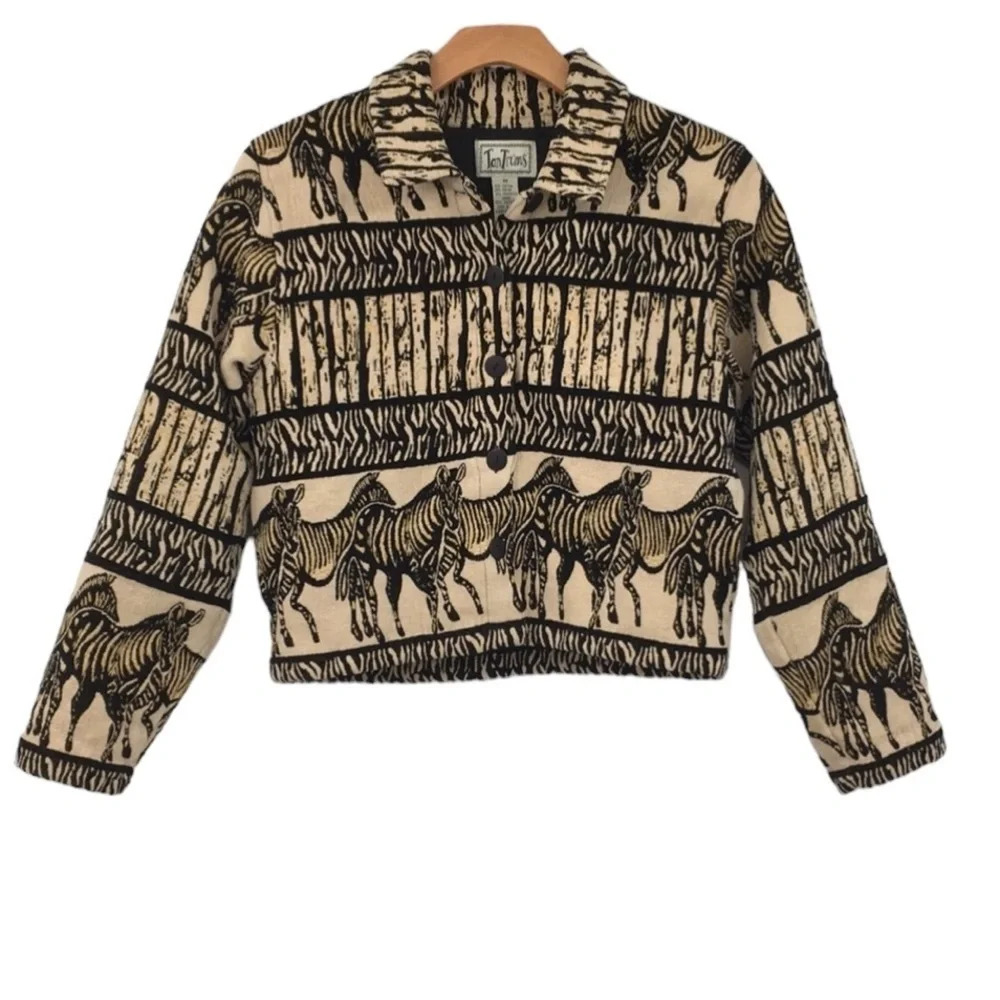 TanTrums Rare Jacket Womens M Vintage Brown Zebra Print‎ Button Front Woven